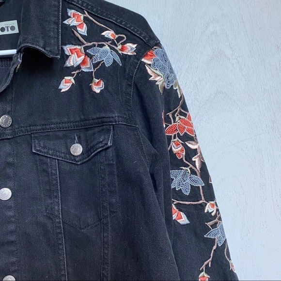 Topshop Black Denim Jacket w/ Bird Embroidery - Picture 2 of 7